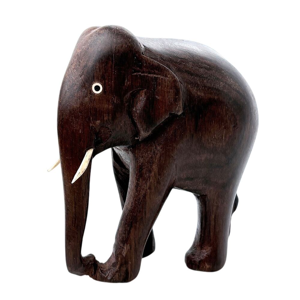 Hand Carved Wooden Elephant 5 Inches Tall